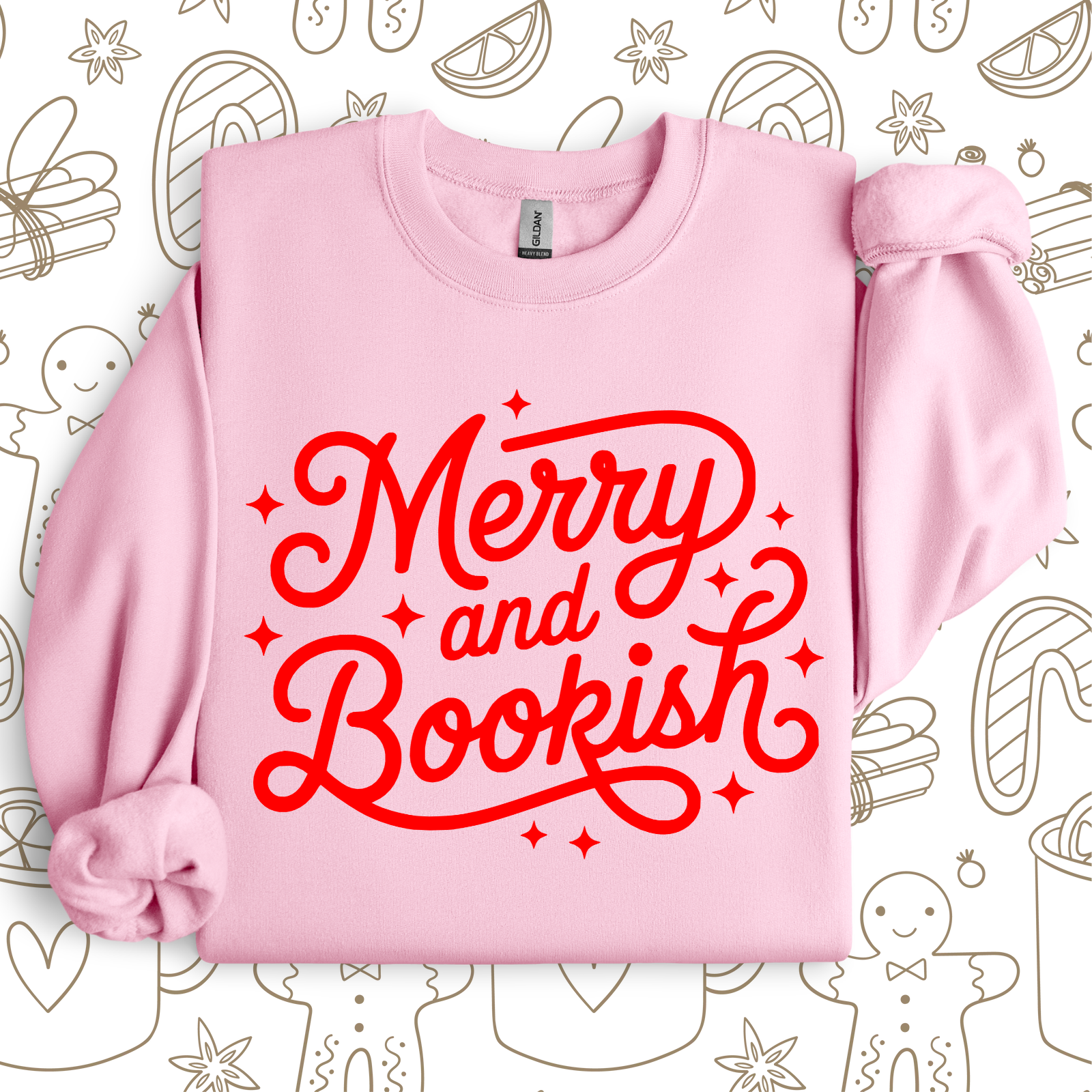 Merry and Bookish Gildan sublimation crewneck mockup