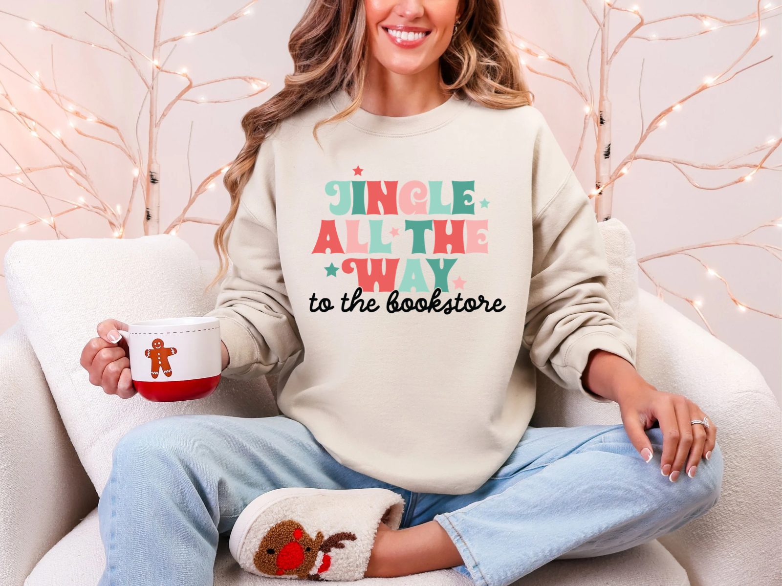 Jingle All the Way to the Bookstore Gildan sublimation crewneck mockup