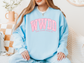 Gildan Light Blue crewneck with pink gingham WWDD What Would Dolly Do graphic