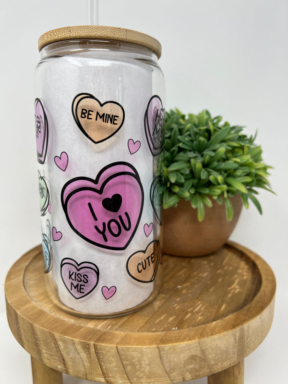 Candy hearts- clear can